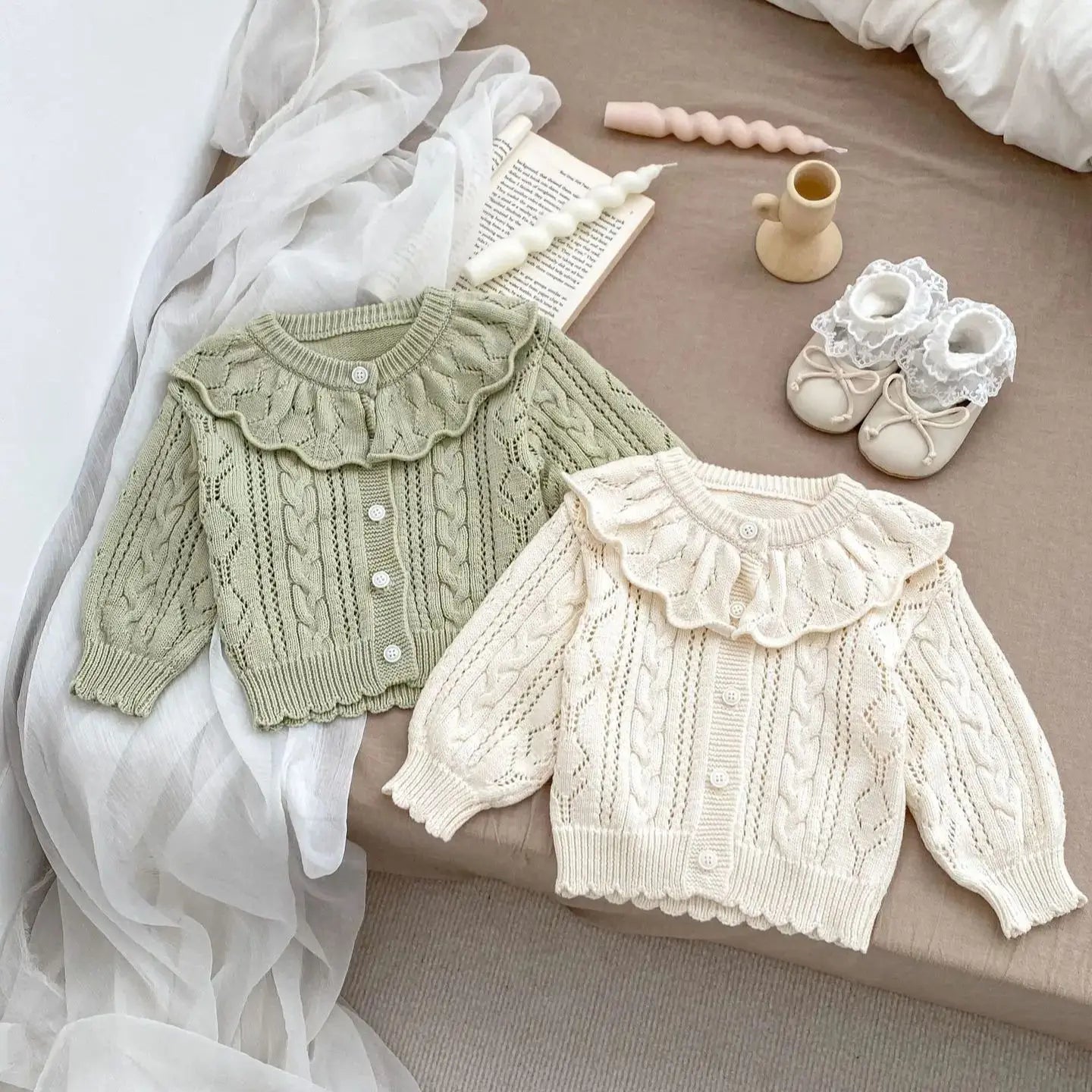 Baby long-sleeved sweater with lotus leaf cardigan